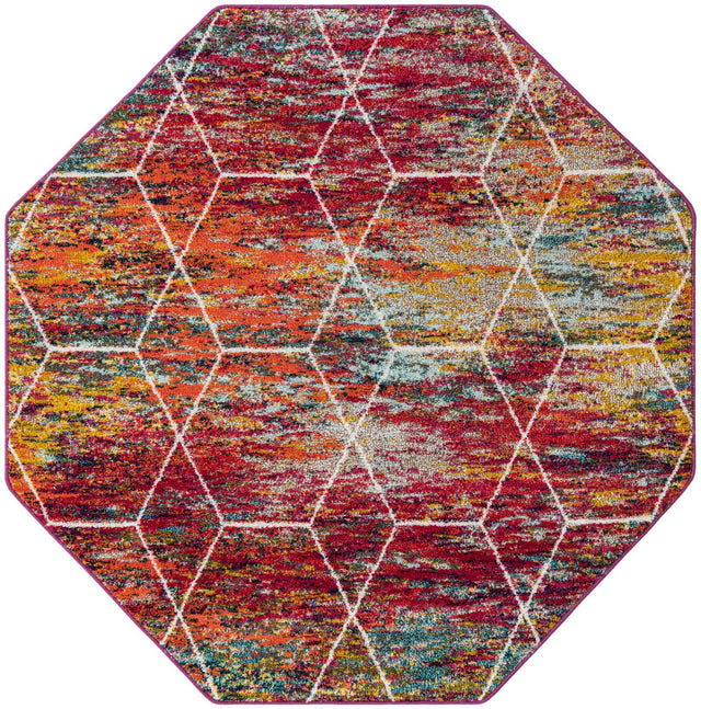 Multicolor 6' 1 x 6' 1 Trellis Frieze Octagon Area Rug Geometric Modern Unique Stain Resistant Easy Clean Carpet for Living, Dining, Bedrooms, Office for Sale at Rug Engine