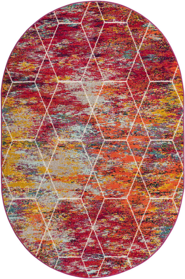 Multicolor 6' 1 x 9' Trellis Frieze Oval Area Rug Geometric Modern Unique Stain Resistant Easy Clean Carpet for Living, Dining, Bedrooms, Office for Sale at Rug Engine