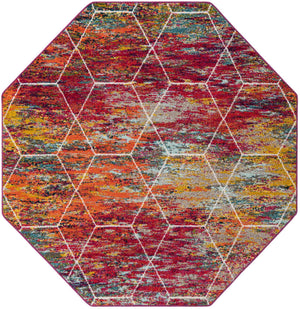 Multicolor 7' 1 x 7' 1 Trellis Frieze Octagon Area Rug Geometric Modern Unique Stain Resistant Easy Clean Carpet for Living, Dining, Bedrooms, Office for Sale at Rug Engine