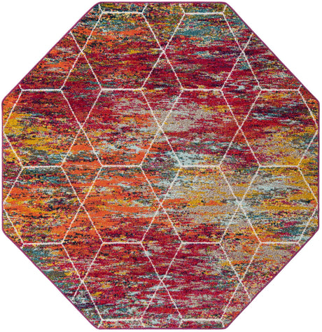 Multicolor 7' 1 x 7' 1 Trellis Frieze Octagon Area Rug Geometric Modern Unique Stain Resistant Easy Clean Carpet for Living, Dining, Bedrooms, Office for Sale at Rug Engine
