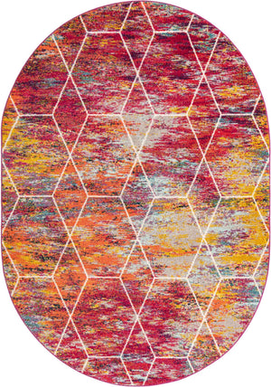 Multicolor 7' 1 x 10' Trellis Frieze Oval Area Rug Geometric Modern Unique Stain Resistant Easy Clean Carpet for Living, Dining, Bedrooms, Office for Sale at Rug Engine