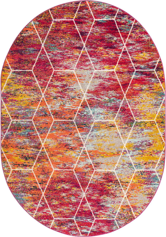 Multicolor 7' 1 x 10' Trellis Frieze Oval Area Rug Geometric Modern Unique Stain Resistant Easy Clean Carpet for Living, Dining, Bedrooms, Office for Sale at Rug Engine