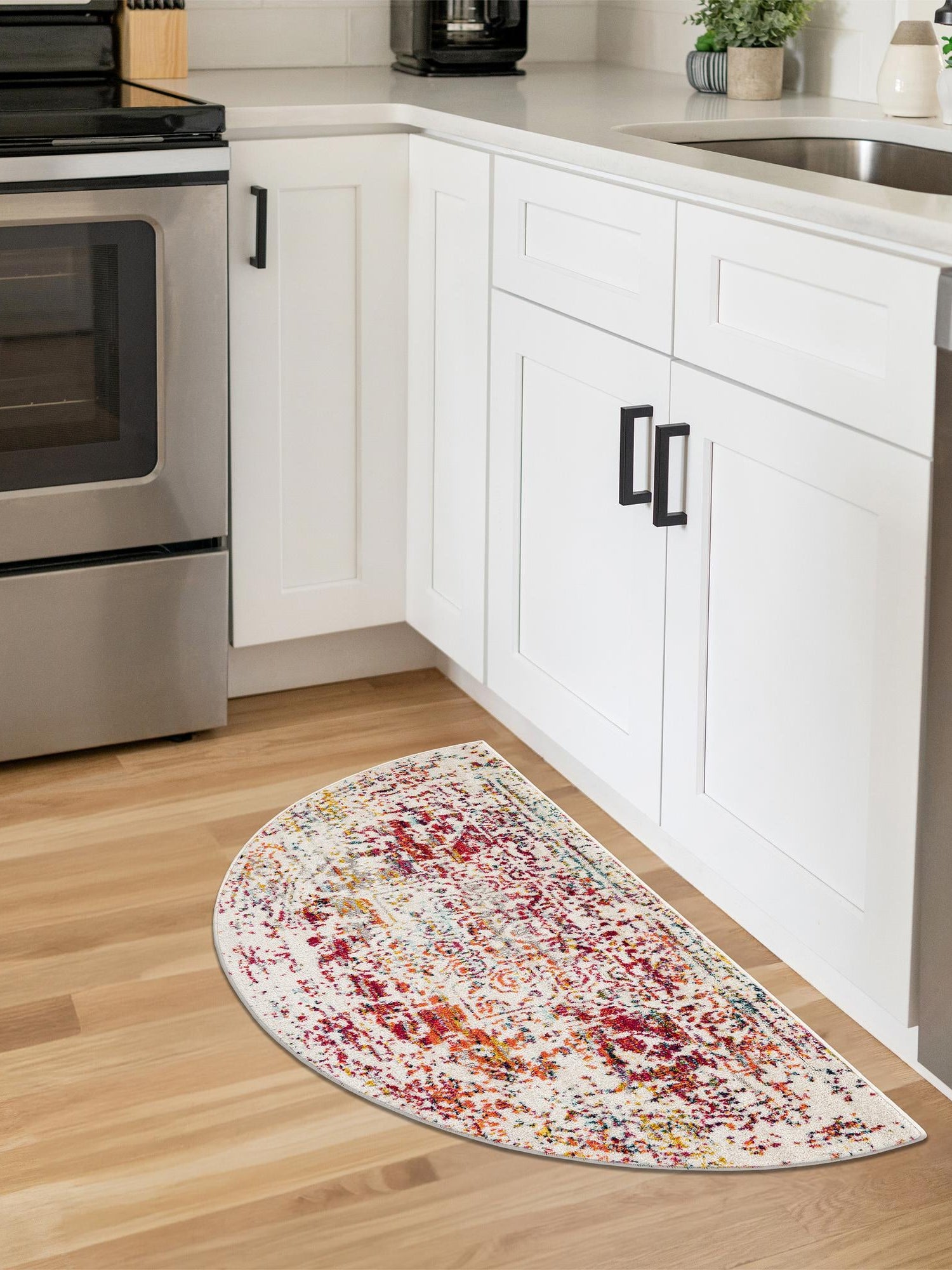 Multicolor 3' 1 x 6' 1 Richmond Hearth Half-Round Semicircle Area Rug Vintage Distressed Look Traditional Design Carpet for Unique Home Interior Design for Sale at Rug Engine