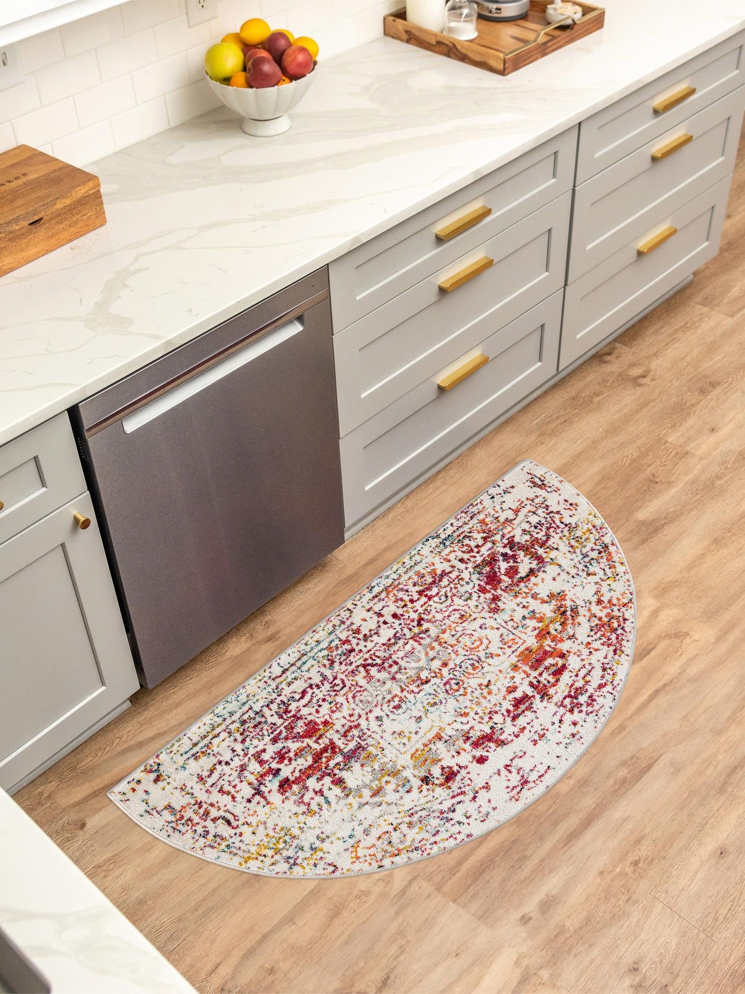 Multicolor 3' 1 x 6' 1 Richmond Hearth Half-Round Semicircle Area Rug Vintage Distressed Look Traditional Design Carpet for Unique Home Interior Design for Sale at Rug Engine