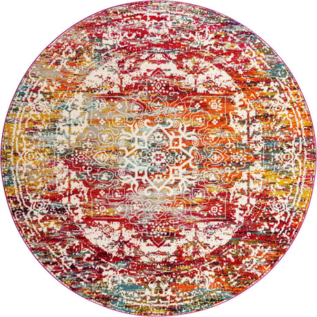 Multicolor 10' x 10' Richmond Round Area Rug Vintage Distressed Look Traditional Design Carpet for Unique Home Interior Design for Sale at Rug Engine