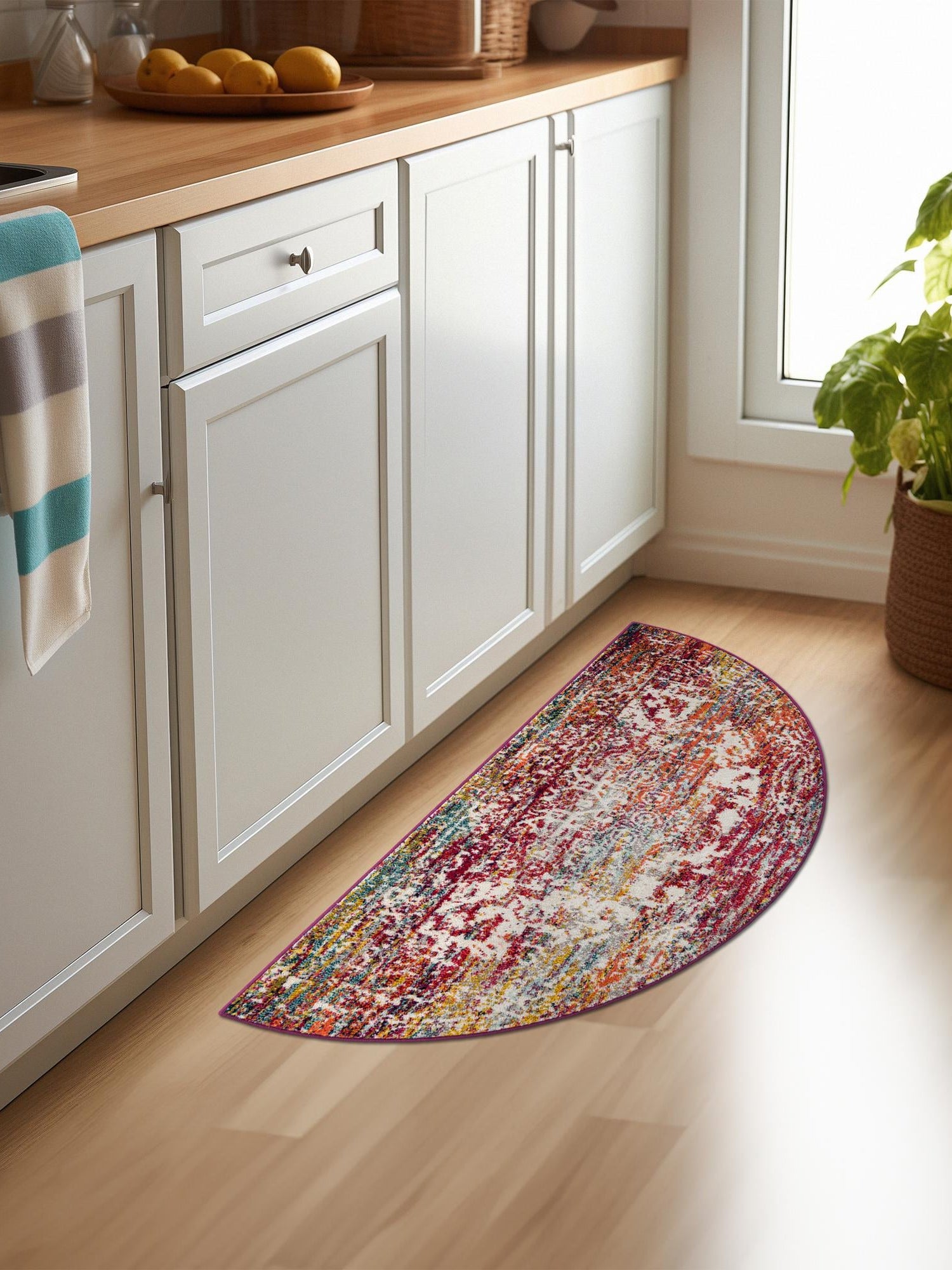 Multicolor 2' 2 x 3' 7 Richmond Hearth Half-Round Semicircle Area Rug Vintage Distressed Look Traditional Design Carpet for Unique Home Interior Design for Sale at Rug Engine