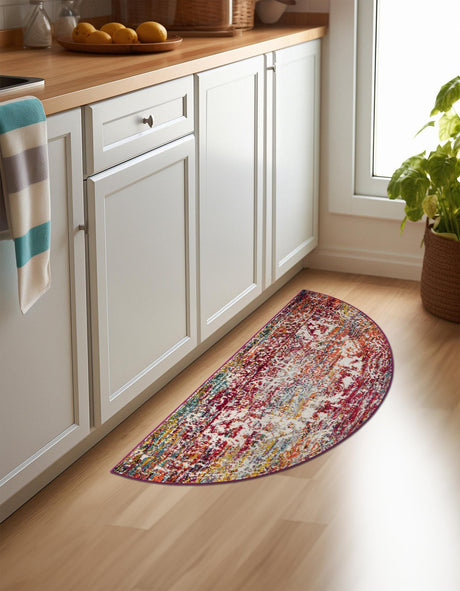 Multicolor 2' 2 x 3' 7 Richmond Hearth Half-Round Semicircle Area Rug Vintage Distressed Look Traditional Design Carpet for Unique Home Interior Design for Sale at Rug Engine