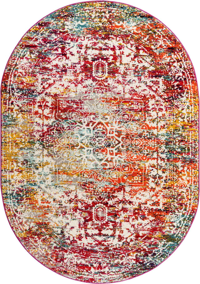 Multicolor 7' 1 x 10' Richmond Oval Area Rug Vintage Distressed Look Traditional Design Carpet for Unique Home Interior Design for Sale at Rug Engine