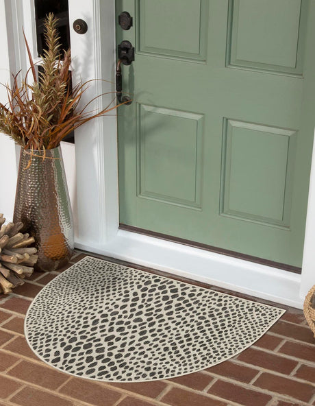 Black 2' 2 x 3' 7 Jill Zarin Outdoor Hearth Half-Round Semicircle Area Rug Weather Resistant for Patio, Deck, Terrace, Balcony, Porch Durable 100% Polypropylene Carpet for Outside for Sale at Rug Engine