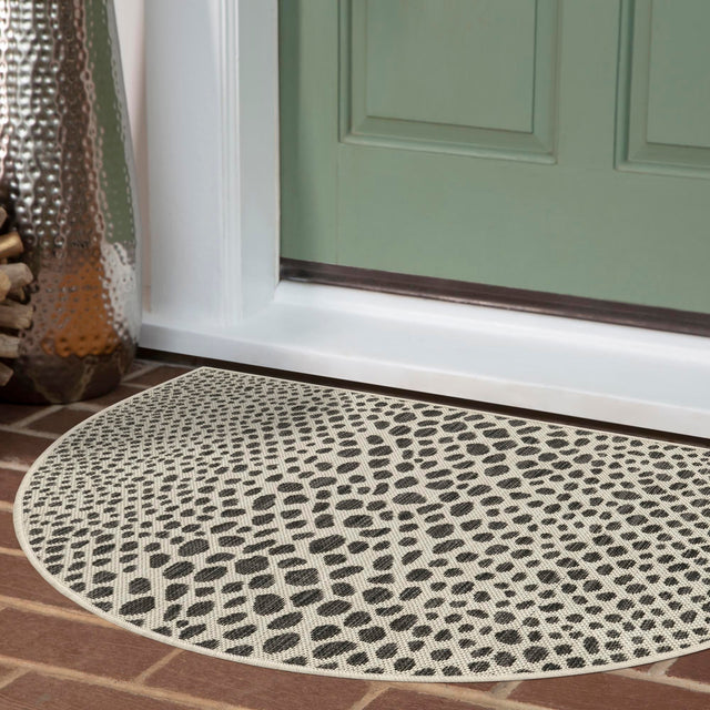 Black 2' 7 x 4' 1 Jill Zarin Outdoor Hearth Half-Round Semicircle Area Rug Weather Resistant for Patio, Deck, Terrace, Balcony, Porch Durable 100% Polypropylene Carpet for Outside for Sale at Rug Engine
