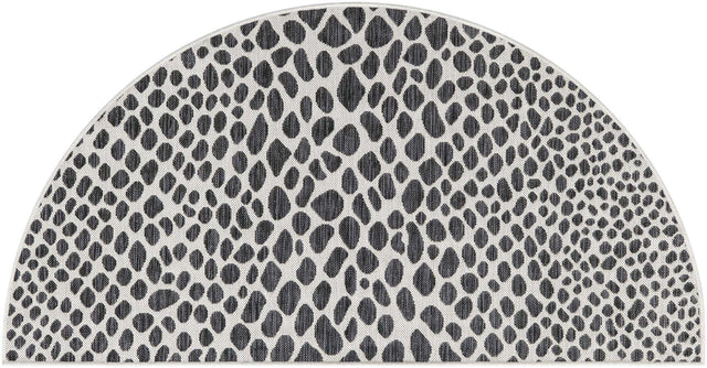 Black 3' 1 x 6' 1 Jill Zarin Outdoor Hearth Half-Round Semicircle Area Rug Weather Resistant for Patio, Deck, Terrace, Balcony, Porch Durable 100% Polypropylene Carpet for Outside for Sale at Rug Engine