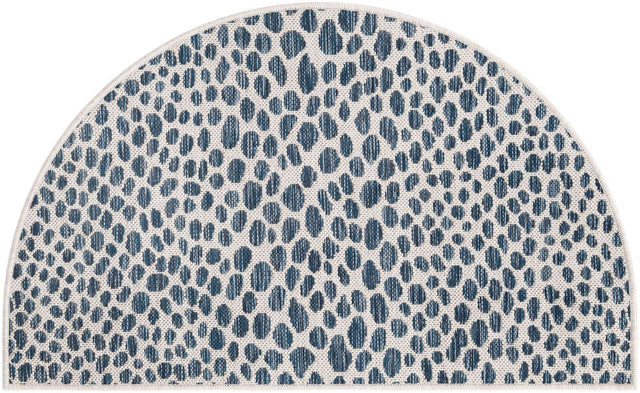Blue 2' 2 x 3' 7 Jill Zarin Outdoor Hearth Half-Round Semicircle Area Rug Weather Resistant for Patio, Deck, Terrace, Balcony, Porch Durable 100% Polypropylene Carpet for Outside for Sale at Rug Engine