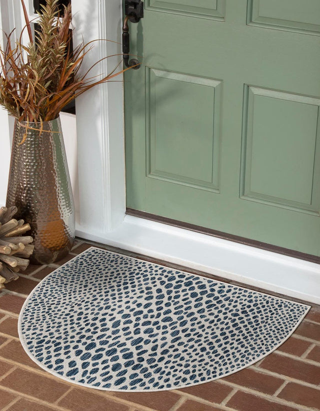 Blue 2' 2 x 3' 7 Jill Zarin Outdoor Hearth Half-Round Semicircle Area Rug Weather Resistant for Patio, Deck, Terrace, Balcony, Porch Durable 100% Polypropylene Carpet for Outside for Sale at Rug Engine
