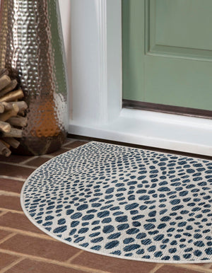 Blue 2' 2 x 3' 7 Jill Zarin Outdoor Hearth Half-Round Semicircle Area Rug Weather Resistant for Patio, Deck, Terrace, Balcony, Porch Durable 100% Polypropylene Carpet for Outside for Sale at Rug Engine