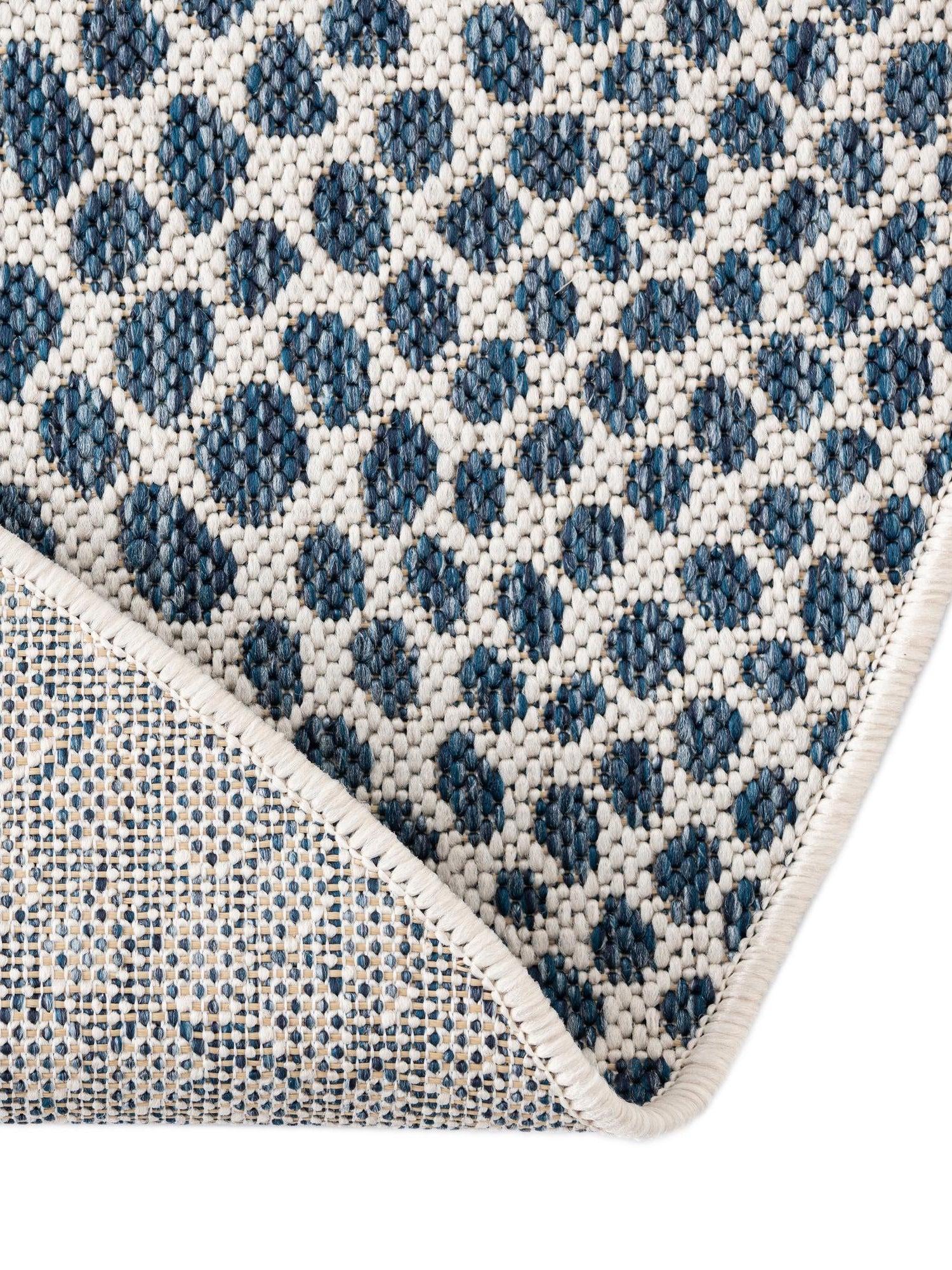 Blue 2' 7 x 4' 1 Jill Zarin Outdoor Hearth Half-Round Semicircle Area Rug Weather Resistant for Patio, Deck, Terrace, Balcony, Porch Durable 100% Polypropylene Carpet for Outside for Sale at Rug Engine