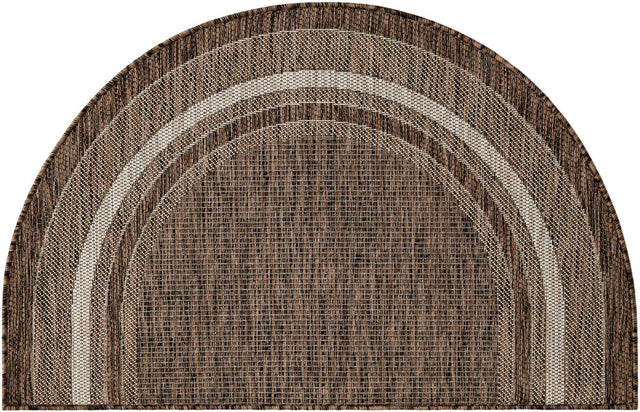 Brown 2' 7 x 4' 1 Outdoor Border Hearth Half-Round Semicircle Area Rug Weather Resistant for Patio, Deck, Terrace, Balcony, Porch 100% Polypropylene Classic Bordered Carpet for Sale at Rug Engine