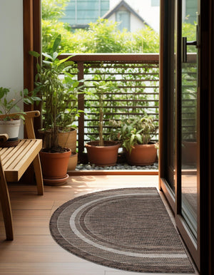 Brown 2' 7 x 4' 1 Outdoor Border Hearth Half-Round Semicircle Area Rug Weather Resistant for Patio, Deck, Terrace, Balcony, Porch 100% Polypropylene Classic Bordered Carpet for Sale at Rug Engine