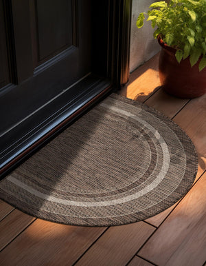 Brown 2' 7 x 4' 1 Outdoor Border Hearth Half-Round Semicircle Area Rug Weather Resistant for Patio, Deck, Terrace, Balcony, Porch 100% Polypropylene Classic Bordered Carpet for Sale at Rug Engine