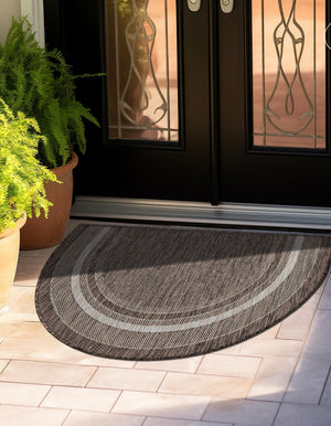 Brown 2' 7 x 4' 1 Outdoor Border Hearth Half-Round Semicircle Area Rug Weather Resistant for Patio, Deck, Terrace, Balcony, Porch 100% Polypropylene Classic Bordered Carpet for Sale at Rug Engine
