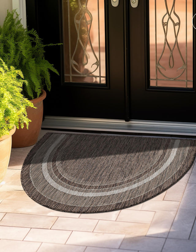 Brown 2' 7 x 4' 1 Outdoor Border Hearth Half-Round Semicircle Area Rug Weather Resistant for Patio, Deck, Terrace, Balcony, Porch 100% Polypropylene Classic Bordered Carpet for Sale at Rug Engine