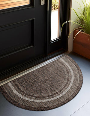 Brown 3' 1 x 6' 1 Outdoor Border Hearth Half-Round Semicircle Area Rug Weather Resistant for Patio, Deck, Terrace, Balcony, Porch 100% Polypropylene Classic Bordered Carpet for Sale at Rug Engine