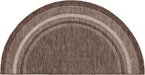Brown 3' 1 x 6' 1 Outdoor Border Hearth Half-Round Semicircle Area Rug Weather Resistant for Patio, Deck, Terrace, Balcony, Porch 100% Polypropylene Classic Bordered Carpet for Sale at Rug Engine
