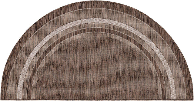 Brown 3' 1 x 6' 1 Outdoor Border Hearth Half-Round Semicircle Area Rug Weather Resistant for Patio, Deck, Terrace, Balcony, Porch 100% Polypropylene Classic Bordered Carpet for Sale at Rug Engine