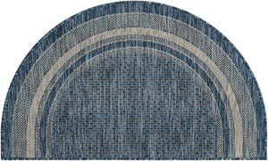 Blue 2' 2 x 3' 7 Outdoor Border Hearth Half-Round Semicircle Area Rug Weather Resistant for Patio, Deck, Terrace, Balcony, Porch 100% Polypropylene Classic Bordered Carpet for Sale at Rug Engine