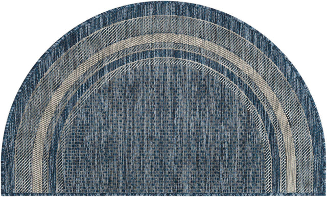 Blue 2' 2 x 3' 7 Outdoor Border Hearth Half-Round Semicircle Area Rug Weather Resistant for Patio, Deck, Terrace, Balcony, Porch 100% Polypropylene Classic Bordered Carpet for Sale at Rug Engine