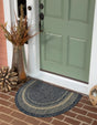 Blue 3' 1 x 6' 1 Outdoor Border Hearth Half-Round Semicircle Area Rug Weather Resistant for Patio, Deck, Terrace, Balcony, Porch 100% Polypropylene Classic Bordered Carpet for Sale at Rug Engine