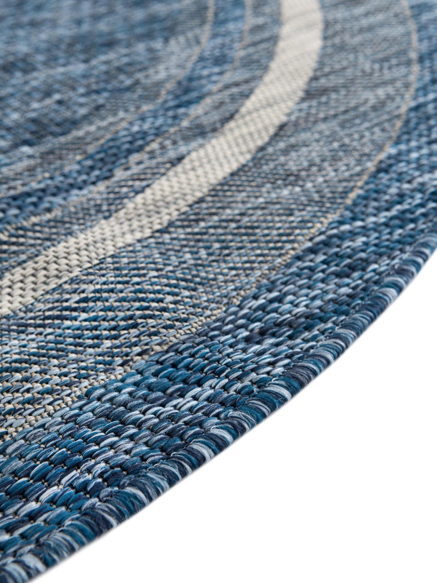 Blue 3' 1 x 6' 1 Outdoor Border Hearth Half-Round Semicircle Area Rug Weather Resistant for Patio, Deck, Terrace, Balcony, Porch 100% Polypropylene Classic Bordered Carpet for Sale at Rug Engine