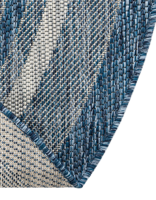 Blue 3' 1 x 6' 1 Outdoor Border Hearth Half-Round Semicircle Area Rug Weather Resistant for Patio, Deck, Terrace, Balcony, Porch 100% Polypropylene Classic Bordered Carpet for Sale at Rug Engine