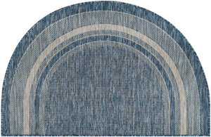 Blue 2' 7 x 4' 1 Outdoor Border Hearth Half-Round Semicircle Area Rug Weather Resistant for Patio, Deck, Terrace, Balcony, Porch 100% Polypropylene Classic Bordered Carpet for Sale at Rug Engine