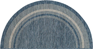 Blue 3' 1 x 6' 1 Outdoor Border Hearth Half-Round Semicircle Area Rug Weather Resistant for Patio, Deck, Terrace, Balcony, Porch 100% Polypropylene Classic Bordered Carpet for Sale at Rug Engine