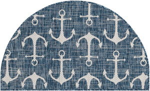 Blue 2' 2 x 3' 7 Outdoor Coastal Hearth Half-Round Semicircle Area Rug Weather Resistant for Patio, Deck, Terrace, Balcony, Porch 100% Polypropylene Coastal Decor Carpet for Sale at Rug Engine