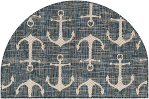 Blue 2' 7 x 4' 1 Outdoor Coastal Hearth Half-Round Semicircle Area Rug Weather Resistant for Patio, Deck, Terrace, Balcony, Porch 100% Polypropylene Coastal Decor Carpet for Sale at Rug Engine