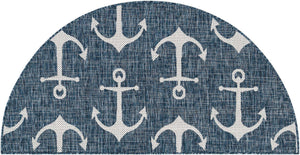 Blue 3' 1 x 6' 1 Outdoor Coastal Hearth Half-Round Semicircle Area Rug Weather Resistant for Patio, Deck, Terrace, Balcony, Porch 100% Polypropylene Coastal Decor Carpet for Sale at Rug Engine