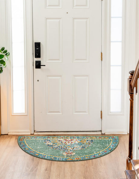 Green 2' 7 x 4' 1 Penrose Hearth Half-Round Semicircle Area Rug Classic Durable Stain Resistant Easy Clean Carpet for Traditional Indoor Home Decor for Sale at Rug Engine