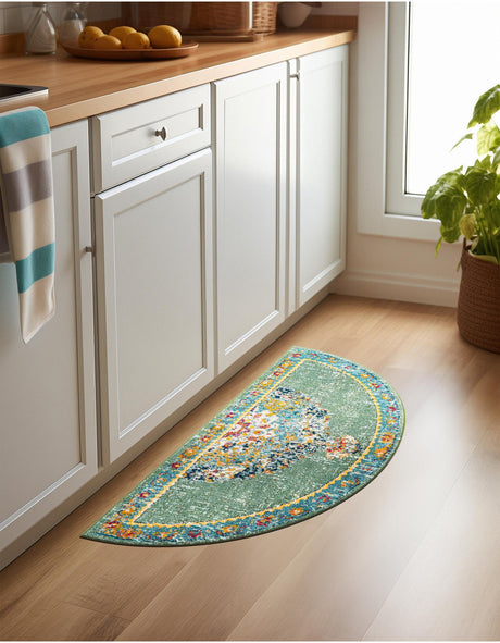 Green 2' 7 x 4' 1 Penrose Hearth Half-Round Semicircle Area Rug Classic Durable Stain Resistant Easy Clean Carpet for Traditional Indoor Home Decor for Sale at Rug Engine