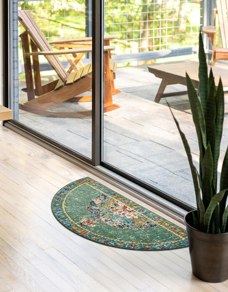 Green 2' 2 x 3' 7 Penrose Hearth Half-Round Semicircle Area Rug Classic Durable Stain Resistant Easy Clean Carpet for Traditional Indoor Home Decor for Sale at Rug Engine