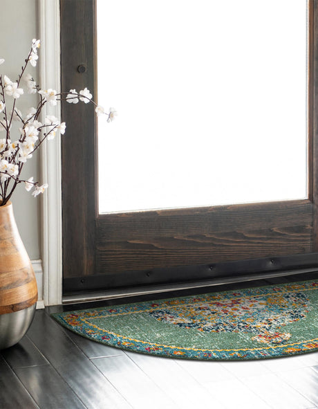 Green 3' 1 x 6' 1 Penrose Hearth Half-Round Semicircle Area Rug Classic Durable Stain Resistant Easy Clean Carpet for Traditional Indoor Home Decor for Sale at Rug Engine