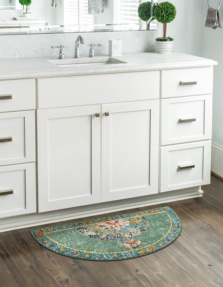 Green 3' 1 x 6' 1 Penrose Hearth Half-Round Semicircle Area Rug Classic Durable Stain Resistant Easy Clean Carpet for Traditional Indoor Home Decor for Sale at Rug Engine