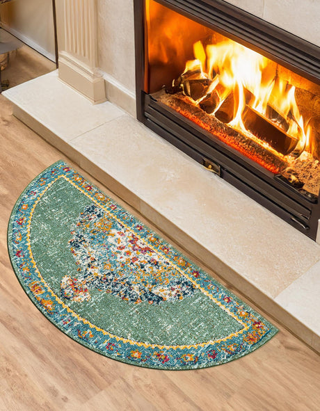 Green 3' 1 x 6' 1 Penrose Hearth Half-Round Semicircle Area Rug Classic Durable Stain Resistant Easy Clean Carpet for Traditional Indoor Home Decor for Sale at Rug Engine
