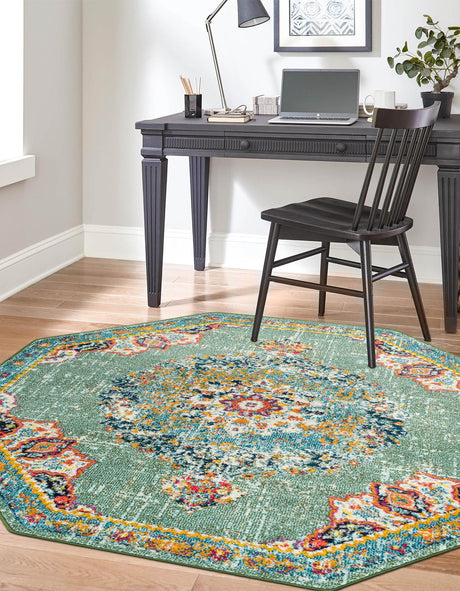 Green 6' 1 x 6' 1 Penrose Octagon Area Rug Classic Durable Stain Resistant Easy Clean Carpet for Traditional Indoor Home Decor for Sale at Rug Engine