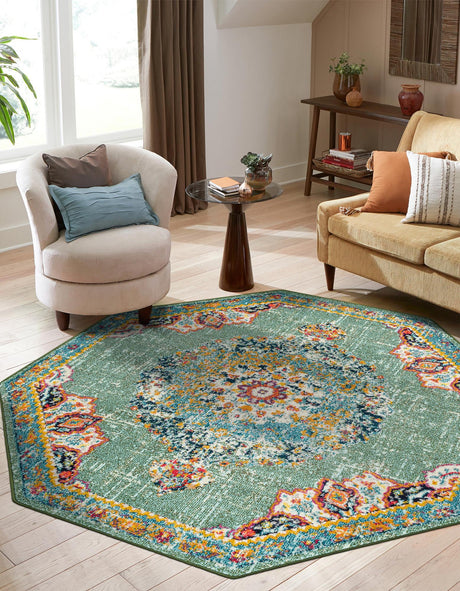Green 6' 1 x 6' 1 Penrose Octagon Area Rug Classic Durable Stain Resistant Easy Clean Carpet for Traditional Indoor Home Decor for Sale at Rug Engine