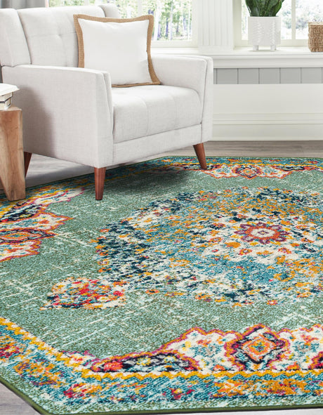 Green 6' 1 x 6' 1 Penrose Octagon Area Rug Classic Durable Stain Resistant Easy Clean Carpet for Traditional Indoor Home Decor for Sale at Rug Engine
