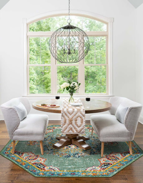 Green 6' 1 x 6' 1 Penrose Octagon Area Rug Classic Durable Stain Resistant Easy Clean Carpet for Traditional Indoor Home Decor for Sale at Rug Engine