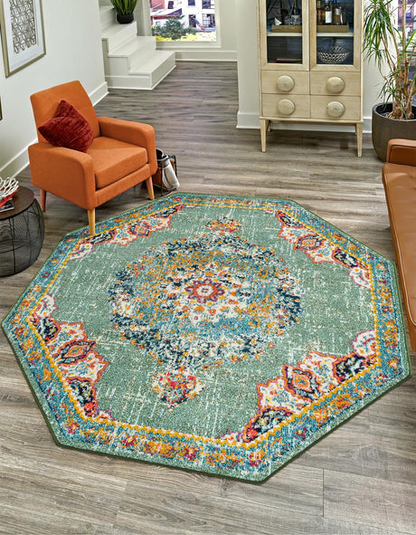 Green 7' 10 x 7' 10 Penrose Octagon Area Rug Classic Durable Stain Resistant Easy Clean Carpet for Traditional Indoor Home Decor for Sale at Rug Engine