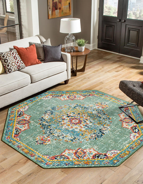 Green 6' 1 x 6' 1 Penrose Octagon Area Rug Classic Durable Stain Resistant Easy Clean Carpet for Traditional Indoor Home Decor for Sale at Rug Engine