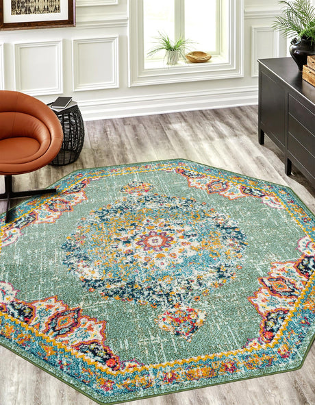 Green 7' 10 x 7' 10 Penrose Octagon Area Rug Classic Durable Stain Resistant Easy Clean Carpet for Traditional Indoor Home Decor for Sale at Rug Engine